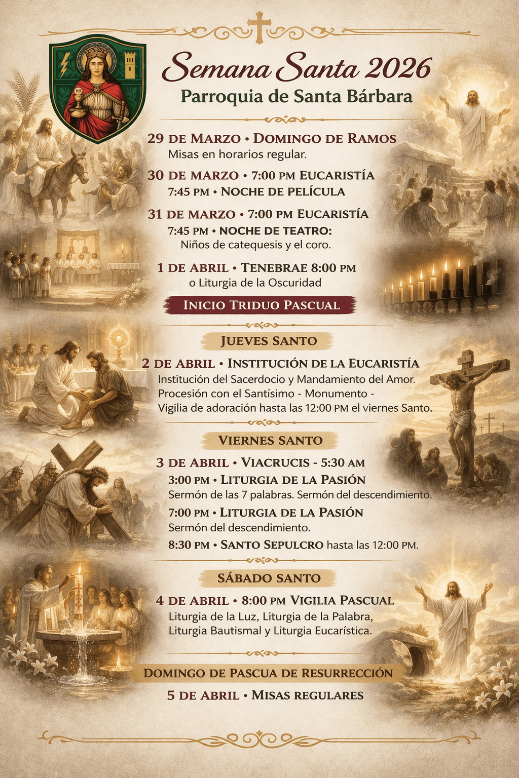 Semana Santa- Holy Week- schedule 