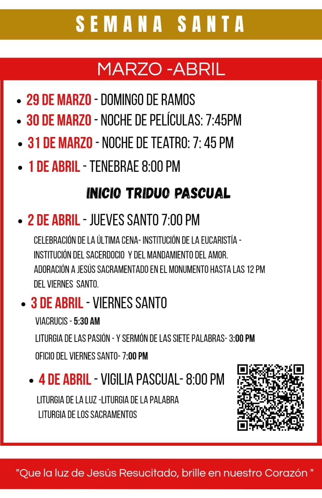 Semana Santa — Holy Week Schedule